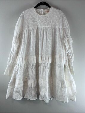 &Daughter Freda Tiered Trapeze White Eyelet Long Sleeve Dress Size 6